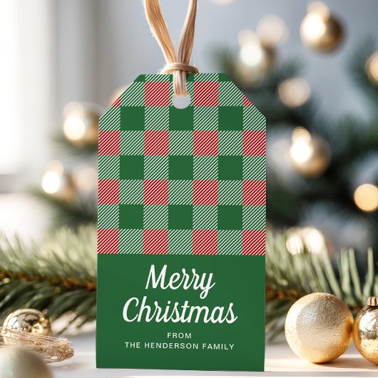 Rustiek Kerstmis Groen Plaid Patroon Cadeaulabel