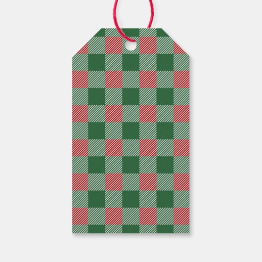 Rustiek Kerstmis Groen Plaid Patroon Cadeaulabel (Achterkant)