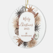 Rustiek kerstontwerp met familienaam keramisch ornament (Links)