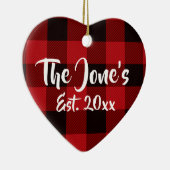 Rustiek kerstvakantie ontwerp rode buffel geruite keramisch ornament (Rechts)