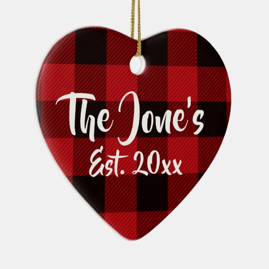 Rustiek kerstvakantie ontwerp rode buffel geruite keramisch ornament (Rechts)