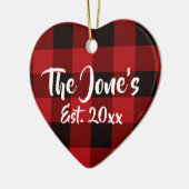 Rustiek kerstvakantie ontwerp rode buffel geruite keramisch ornament (Links)