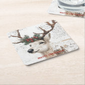 Rustiek kerstwinterrendier kartonnen onderzetters (Schuin)