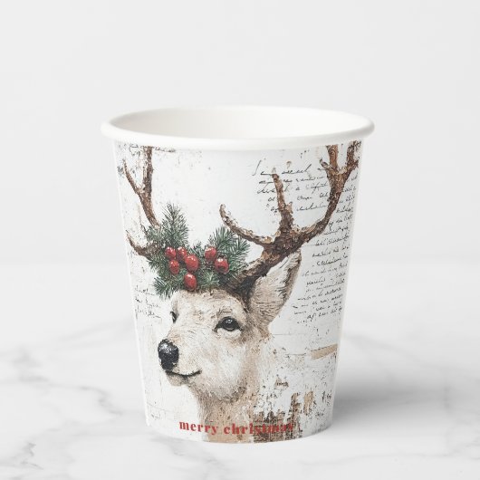 Rustiek kerstwinterrendier papieren bekers (Voorkant)