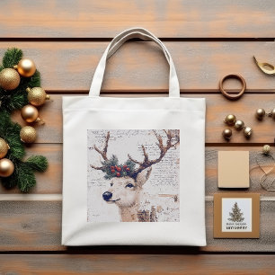 Rustiek kerstwinterrendier tote bag