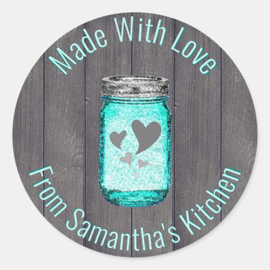 Rustiek keukenlabel Mason Jar gemaakt met liefde v Ronde Sticker (Voorkant)