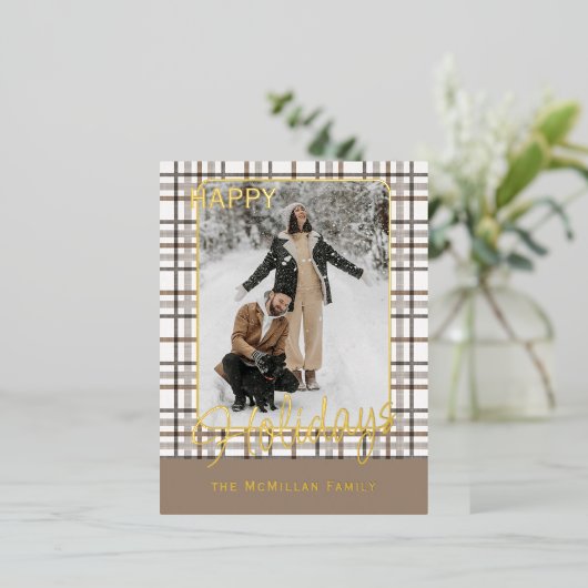 Rustiek klassevol elegant geplakt patroon goud folie feestdagen briefkaart (Staand Voorkant)