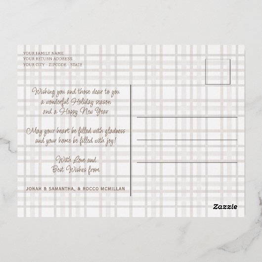 Rustiek klassevol elegant geplakt patroon goud folie feestdagen briefkaart (Achterkant)