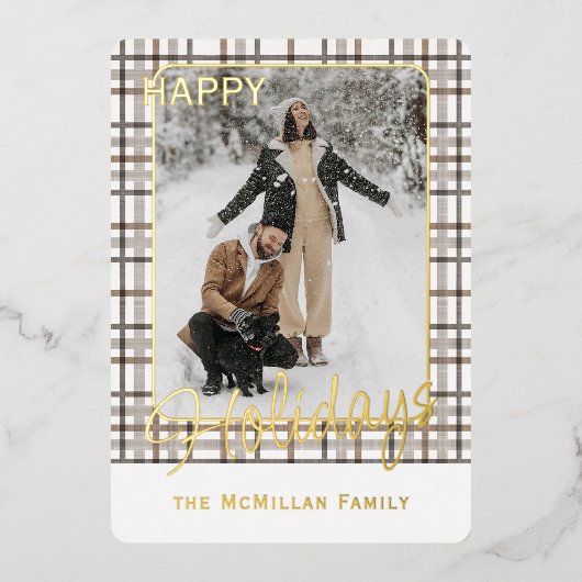 Rustiek klassevol elegant geplakt patroon goud folie feestdagenkaart (Voorkant)