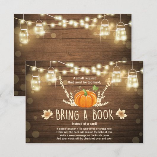 Rustiek klein pompoen Baby shower Breng een boek Kaart (Voorkant / Achterkant)
