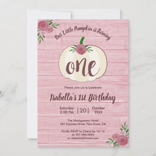 Rustiek klein pompoen meisje roze 1e verjaardag pa kaart (Voorkant)