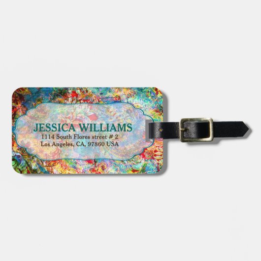 Rustiek Kleurrijk Bloemen Grunge Patroon Bagagelabel (Voorkant horizontaal)