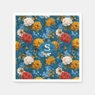 Rustiek  Kleurrijk Bloempatroon in Blauw Servet
