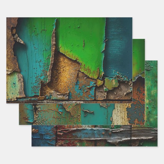 Rustiek, Kleurrijk, Schilferende Verf, Inpakpapier Vel (Set)