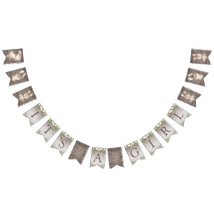 Rustiek konijntje bruin en wit Baby shower Vlaggetjes