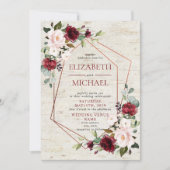 Rustiek koper geometrisch bourgogne foto bruiloft kaart (Voorkant)