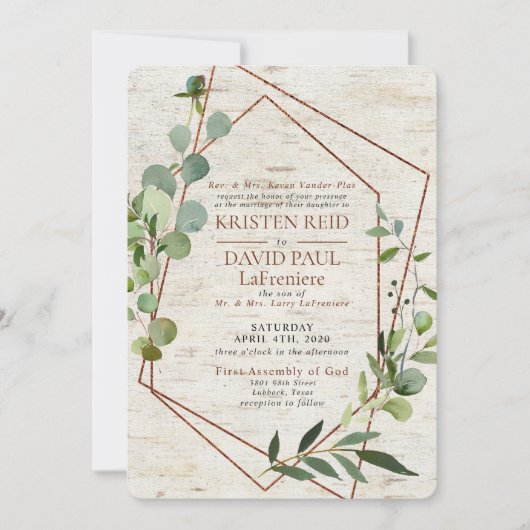 Rustiek koper geometrisch groen Elegante bruiloft Kaart (Voorkant)