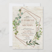 Rustiek koper geometrisch groen Elegante bruiloft Kaart (Voorkant)