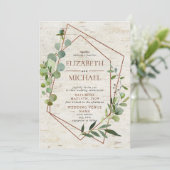 Rustiek koper geometrisch groen Elegante bruiloft Kaart (Staand voorkant)