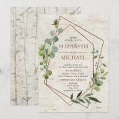 Rustiek koper geometrisch groen Elegante bruiloft Kaart (Voorkant / Achterkant)