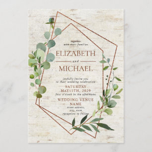 Rustiek koper geometrisch groen Elegante bruiloft Kaart