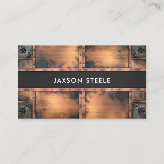 Rustiek koper industrieel geklonken metaal visitekaartje (Voorkant)