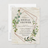 Rustiek koperen geometrisch eucalyptus Vrijgezelle Aankondigingskaart (Voorkant / Achterkant)