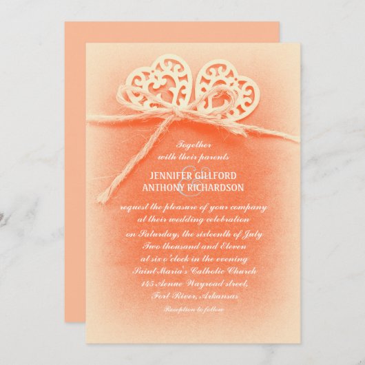 Rustiek Koraal Kleur bruiloft uitnodiging (Voorkant / Achterkant)
