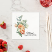 Rustiek koraal perzik bloem groen papier servet (Insitu)