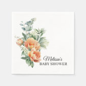 Rustiek koraal perzik bloem groen papier servet (Voorkant)