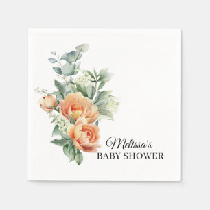 Rustiek koraal perzik bloem groen papier servet
