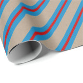Rustiek Kraft Blauw Rood Brede Streep Vakantie Cadeaupapier (Rol Hoek)