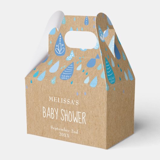 Rustiek Kraft Blue Raindrops Baby shower Bedankdoosjes (Voorkant Zijde)