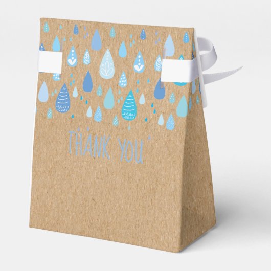 Rustiek Kraft Blue Raindrops Baby shower Bedankdoosjes (Achterkant)