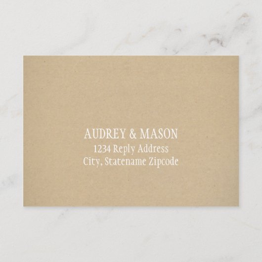 Rustiek Kraft Bruiloft Wit Script RSVP Kaartje (Achterkant)