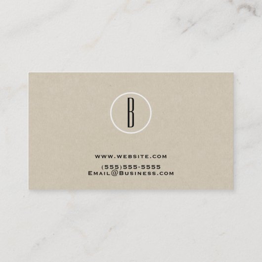 Rustiek Kraft Bruin Minimaal Natuurlijk Monogram L Visitekaartje (Achterkant)