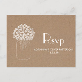 Rustiek Kraft Bruin Papier Bloemen Huwelijk RSVP Uitnodiging Briefkaart