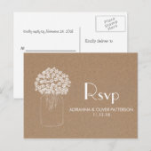 Rustiek Kraft Bruin Papier Bloemen Huwelijk RSVP Uitnodiging Briefkaart (Voorkant / Achterkant)