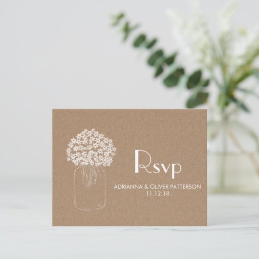 Rustiek Kraft Bruin Papier Bloemen Huwelijk RSVP Uitnodiging Briefkaart (Staand voorkant)