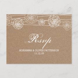 Rustiek Kraft Bruin Papier Bloemen Huwelijk RSVP Uitnodiging Briefkaart