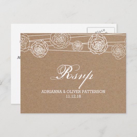 Rustiek Kraft Bruin Papier Bloemen Huwelijk RSVP Uitnodiging Briefkaart (Voorkant / Achterkant)