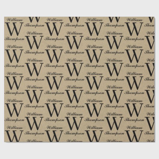 Rustiek Kraft Bruin Script Kalligrafie Monogram Cadeaupapier (Vlak)