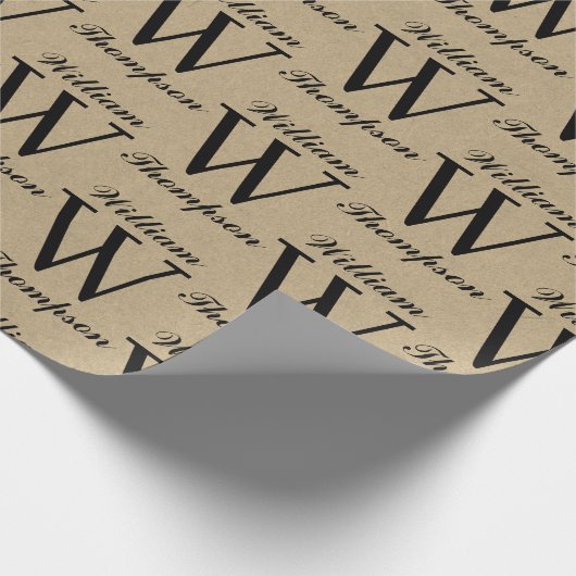 Rustiek Kraft Bruin Script Kalligrafie Monogram Cadeaupapier (Hoek)