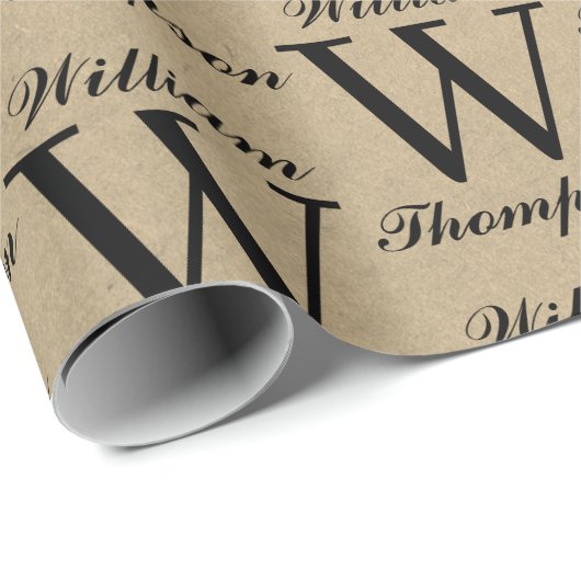Rustiek Kraft Bruin Script Kalligrafie Monogram Cadeaupapier (Rol Hoek)