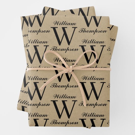 Rustiek Kraft Bruin Script Kalligrafie Monogram Inpakpapier Vel (In situ)