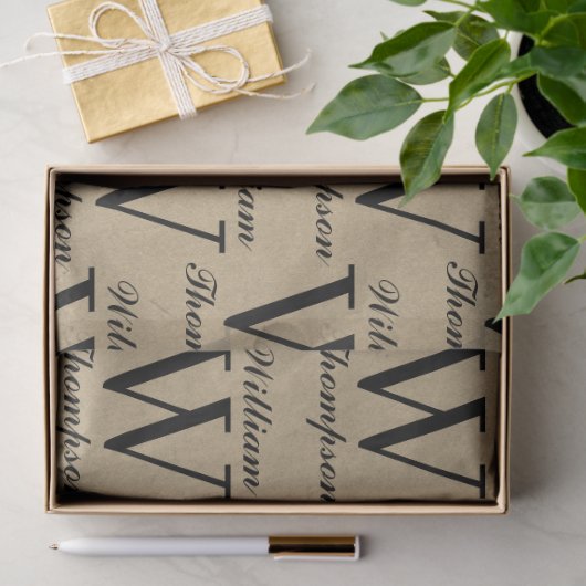 Rustiek Kraft Bruin Script Kalligrafie Monogram Tissuepapier (Geschenk)