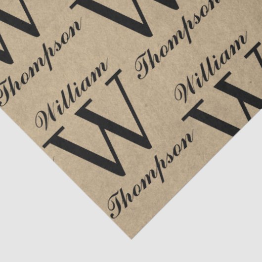 Rustiek Kraft Bruin Script Kalligrafie Monogram Tissuepapier (Detail)