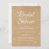 Rustiek kraft gouden harten confetti vrijgezellenf kaart (Voorkant)