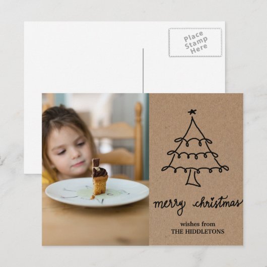 Rustiek Kraft Papier Kerstboom Typografie Foto Feestdagenkaart (Voorkant / Achterkant)