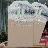 Rustiek Kraft Papier Sneeuwlaarzen & Chickadees Wi Cadeaulabel